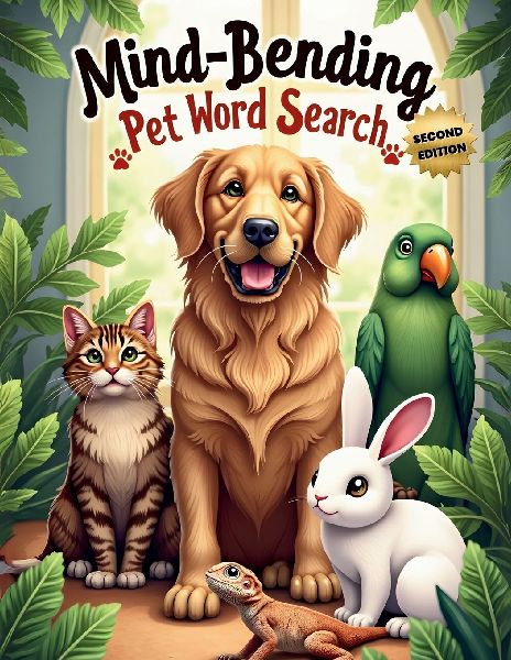 Mind-Bending Pet Word Search (Second Edition): 50 Challenging Pet Animal-Themed Puzzles for Word Search Pros plus 10 Bonus Coloring Pages!