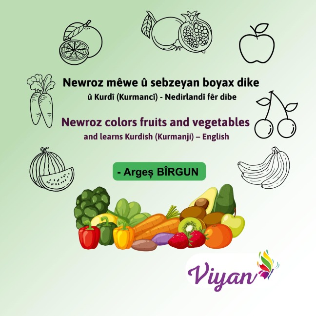 Newroz mêwe û sebzeyan boyax dike û Kurdî (Kurmancî) - Nedirlandî fêr dibe: Newroz colors fruits and vegetables and learns Kurdish  (Kurmanji) - English