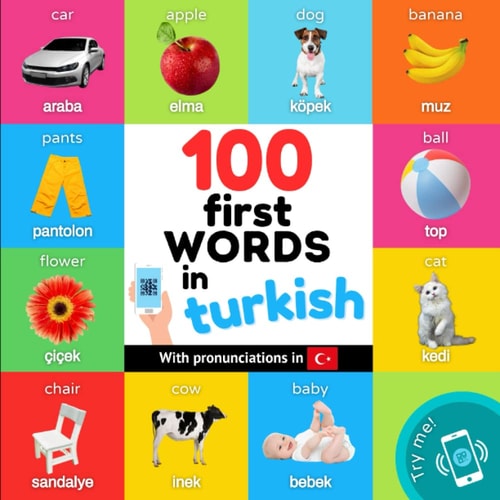 100 First Words in Turkish Bilingual Picture Book for Kids: English / Turkish with Pronunciations