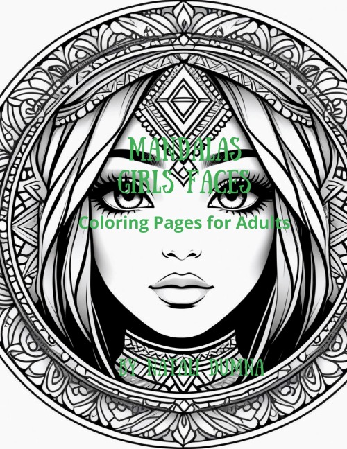 Mandalas Girls Faces .Coloring Pages for Adults