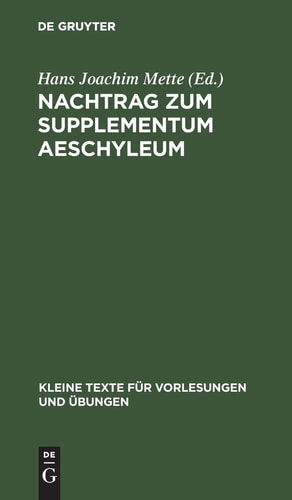 Nachtrag Zum Supplementum Aeschyleum