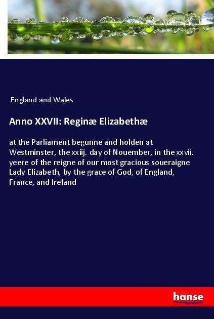 Anno XXVII: Reginæ Elizabethæ: at the Parliament begunne and holden at Westminster, the xxiij. day of Nouember, in the xxvii. yeere of the reigne of our most gracious soueraigne Lady Elizabeth, by the grace of God, of England, France, and Ireland