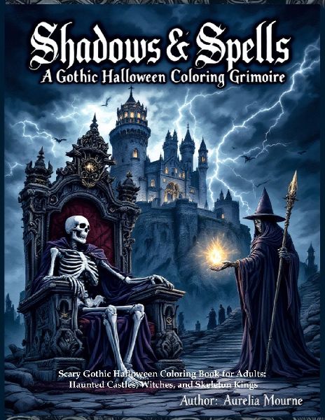 Shadows & Spells: A Gothic Halloween Coloring Grimoire Scary Gothic Halloween Coloring Book for Adults: Haunted Castles, Witches, and Skeleton Kings: Intricate Collection of Dark Fantasy Coloring Pages for a Spine-Chilling Experience