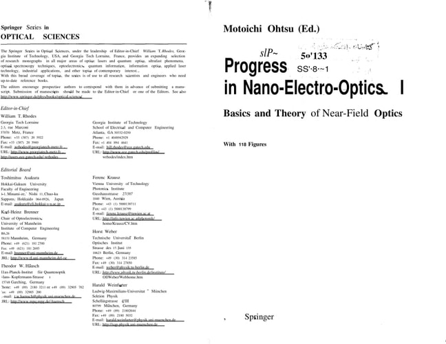 Progress in Nano-Electro-Optics V Nanophotonic Fabrications, Devices, Systems, and Their Theoretical Bases