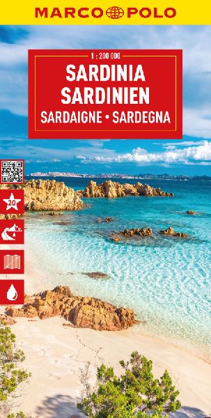 Sardinia Marco Polo Map: Straßenkarte und Autokarte mit sehenswerten Strecken, Highlights und digitaler Erweiterung