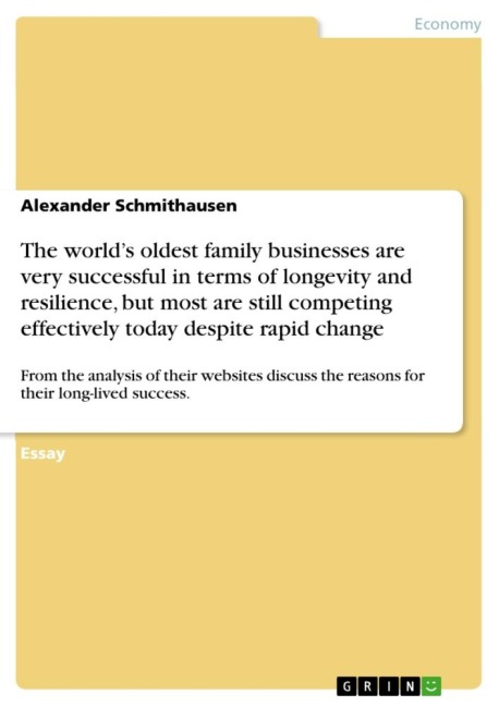 The worlds oldest family businesses are very successful in terms of longevity and resilience, but most are still competing effectively today despite rapid change: From the analysis of their websites discuss the reasons for their long-lived success.