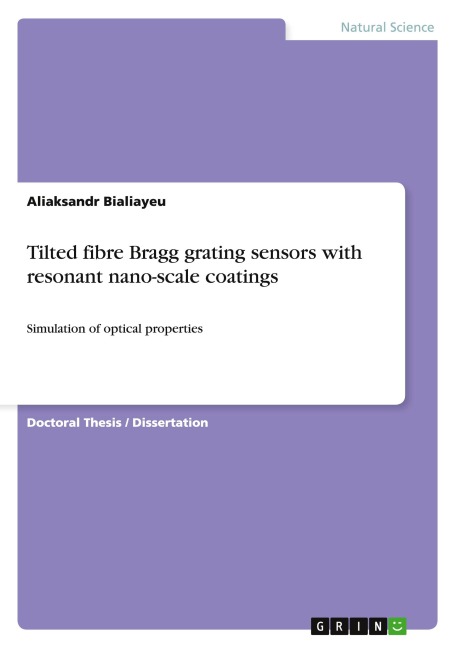 Tilted fibre Bragg grating sensors with resonant nano-scale coatings: Simulation of optical properties