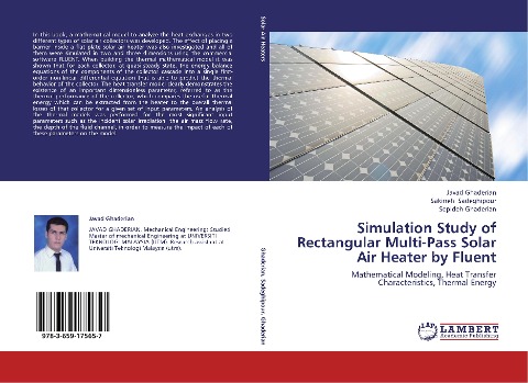 Simulation Study of Rectangular Multi-Pass Solar Air Heater by Fluent: Mathematical Modeling, Heat Transfer Characteristics, Thermal Energy