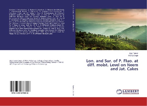 Lon. and Sur. of P. Fluo. at diff. moist. Level on Neem and Jat. Cakes