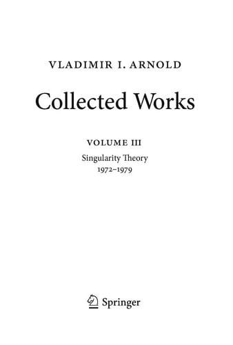 Vladimir Arnold – Collected Works Singularity Theory 1972–1979