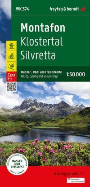 Montafon, Wander-, Rad- und Freizeitkarte 1:50.000, freytag & berndt, WK 374: Klostertal - Silvretta, mit APP, wasserfest und reißfest