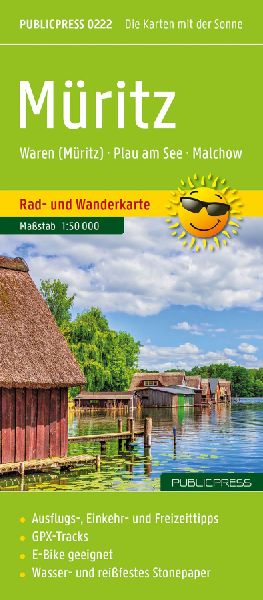 Müritz, Rad- und Wanderkarte 1:50.000, Publicpress: Waren (Müritz) - Plau am See - Malchow, mit Toureninfos, GPX Tracks, wasserfest und reißfest