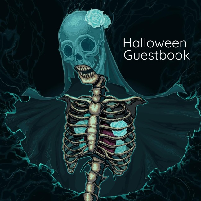 Halloween Guestbook: Gothic Wedding Guest Book For Bride And Groom - Black Themed Notebook for Adults - 8.5  x 8.5  Inches, 100 Pages With Lines for Anecdotes, Quotes, Sayings From Friends & Family