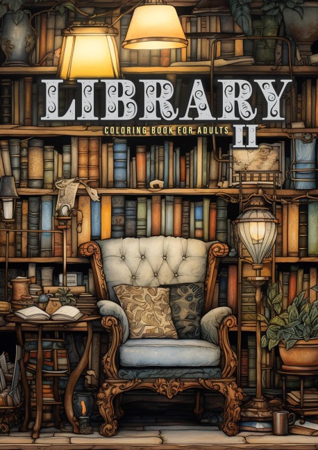 Library Coloring Book for Adults Vol. 2: Interior Coloring Book | Room Design Coloring | furniture Coloring Book | books bookshelf coloring book A4