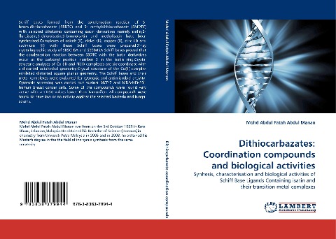 Dithiocarbazates: Coordination compounds and biological activities: Synhesis, characterisation and biological activities of Schiff Base Ligands Containing isatin and their transition metal complexes