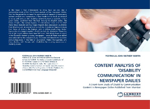 CONTENT ANALYSIS OF DISABILITY COMMUNICATION IN NEWSPAPER DAILIES: A Short-Term Study of Disability Communication Content in Newspaper Dailies Published from Mumbai