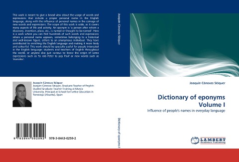 Dictionary of eponyms Volume I: Influence of peoples names in everyday language