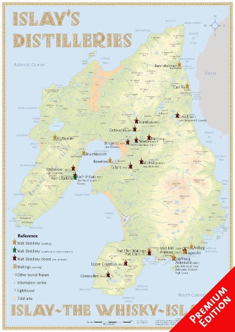 Whisky Distilleries Islay - Poster 42x60cm - Premium Edition: The Whiskylandscape in Overview - Maßstab 1 : 82.000