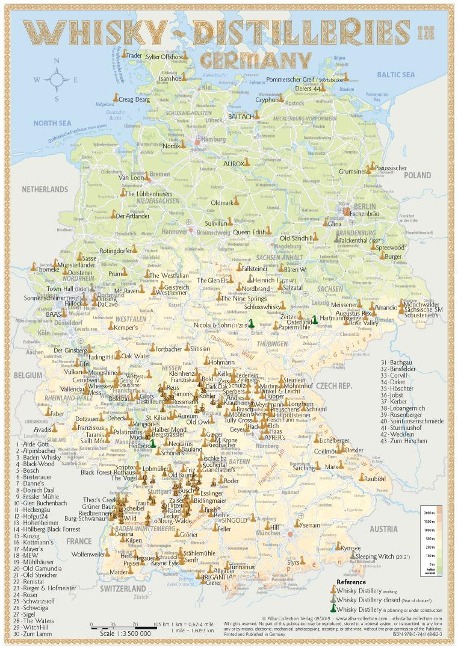 Whisky Distilleries Germany-Austria-Switzerland - Tasting Map: Laminierte Tischkarte - Format 21 x 30 cm