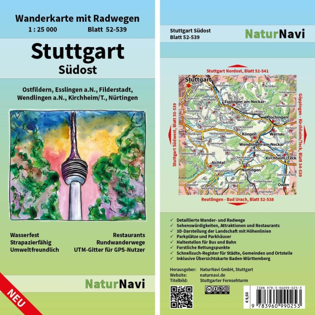 Stuttgart Südost 1 : 25 000: Wanderkarte mit Radwegen, Blatt 52-539, 1 : 25 000, Ostfildern, Esslingen a.N., Filderstadt, Wendlingen a.N., Kirchheim/T., Nürtingen