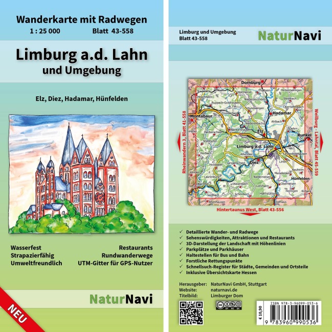 Limburg a.d. Lahn und Umgebung 1 : 25 000, Blatt 43-558: Wanderkarte mit Radwegen, Elz, Diez, Hadamar, Hünfelden