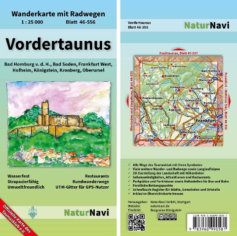 Vordertaunus 1 : 25 000, Blatt 46-556: Wanderkarte mit Radwegen. Bad Homburg v.d.H., Bad Soden, Frankfurt West, Hofheim, Königstein, Kronberg, Oberursel