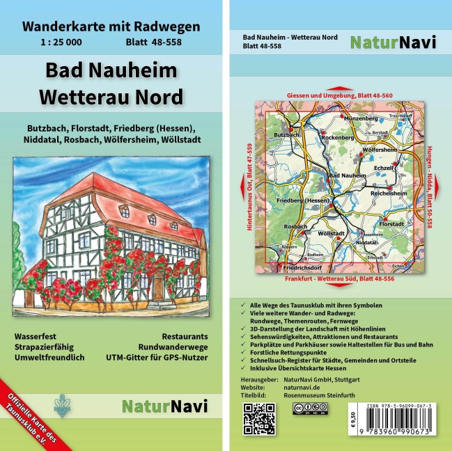 Bad Nauheim - Wetterau Nord 1 : 25 000: Wanderkarte mit Radwegen, Blatt 48-558, 1 : 25 000, Butzbach, Florstadt, Friedberg (Hessen), Niddatal, Rosbach, Wölfersheim, Wöllstadt