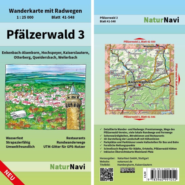 Pfälzerwald 3. Blatt 41-548, 1 : 25 000: Wanderkarte mit Radwegen. Enkenbach-Alsenborn, Hochspeyer, Kaiserslautern, Otterberg, Queidersbach, Weilerbach