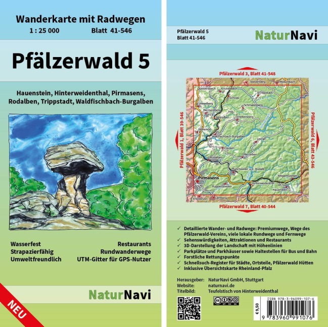 Pfälzerwald 5. Blatt 41-546, 1 : 25 000: Wanderkarte mit Radwegen. Hauenstein, Hinterweidenthal, Pirmasens, Rodalben, Trippstadt, Waldfischbach-Burgalben