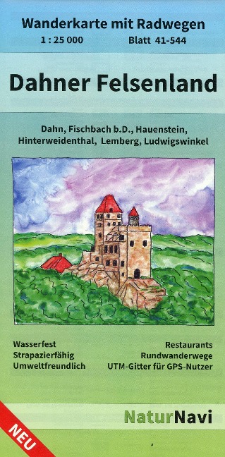 Dahner Felsenland,  Blatt 41-544, 1 : 25 000: Wanderkarte mit Radwegen, Blatt 41-544, 1 : 25 000, Dahn, Fischbach b.D., Hauenstein, Hinterweidenthal, Lemberg, Ludwigswinkel