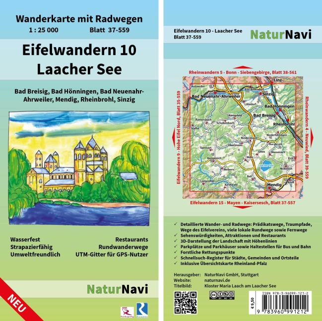 Eifelwandern 10 - Laacher See 1:25 000: Wanderkarte mit Radwegen, Blatt 37-559, 1 : 25 000, Bad Breisig, Bad Hönningen, Bad Neuenahr-Ahrweiler, Mendig, Rheinbrohl, Sinzig
