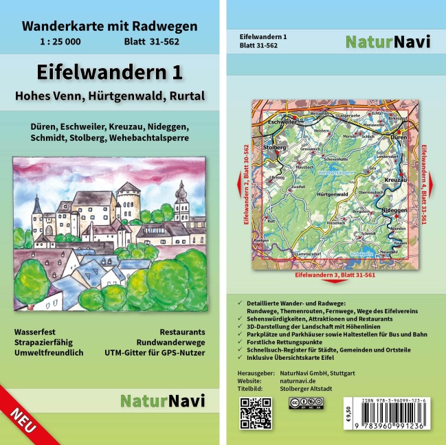 Eifelwandern 1 - Hohes Venn, Hürtgenwald, Rurtal 1 : 25 000: Wanderkarte mit Radwegen, Blatt 31-562, 1 : 25 000, Düren, Eschweiler, Kreuzau, Nideggen, Schmidt, Stolberg, Wehebachtalsperre