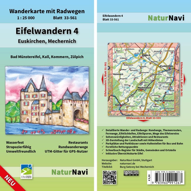 Eifelwandern 4 - Euskirchen, Mechernich 1 : 25 000: Wanderkarte mit Radwegen, Blatt 33-561, 1 : 25 000, Bad Münstereifel, Kall, Kommern, Zülpich