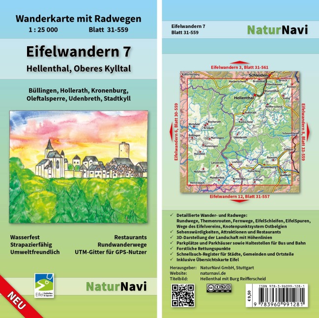 Eifelwandern 7 - Hellenthal, Oberes Kylltal 1 : 25 000: Wanderkarte mit Radwegen, Blatt 31-559, 1 : 25 000, Büllingen, Hollerath, Kronenburg, Oleftalsperre, Udenbreth, Stadtkyll