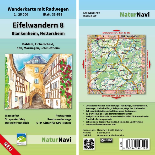 Eifelwandern 8 - Blankenheim, Nettersheim 1 : 25 000: Wanderkarte mit Radwegen, Blatt 33-559, 1 : 25 000, Dahlem, Eicherscheid, Kall, Marmagen, Schmidtheim