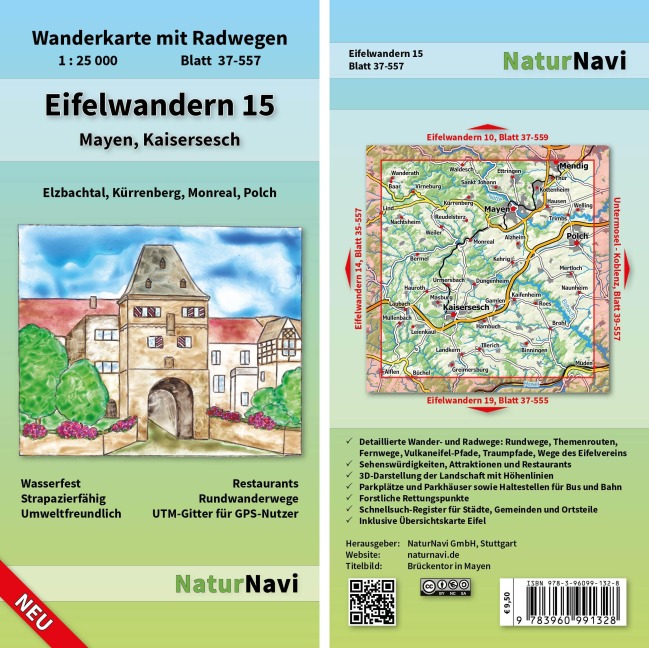Eifelwandern 15 - Mayen, Kaisersesch 1 : 25 000: Wanderkarte mit Radwegen, Blatt 37-557, 1 : 25 000, Elzbachtal, Kürrenberg, Monreal, Polch