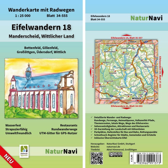 Eifelwandern 18 - Manderscheid, Wittlicher Land: Wanderkarte mit Radwegen, Blatt 34-555, 1 : 25 000, Bettenfeld, Gillenfeld, Großlittgen, Üdersdorf, Wittlich