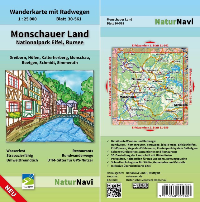 Monschauer Land - Nationalpark Eifel, Rursee: Wanderkarte mit Radwegen, Blatt 30-561, 1 : 25 000, Dreiborn, Höfen, Kalterherberg, Monschau, Roetgen, Schmidt, Simmerath
