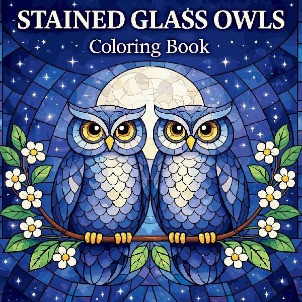 Stained Glass Owls Coloring Book