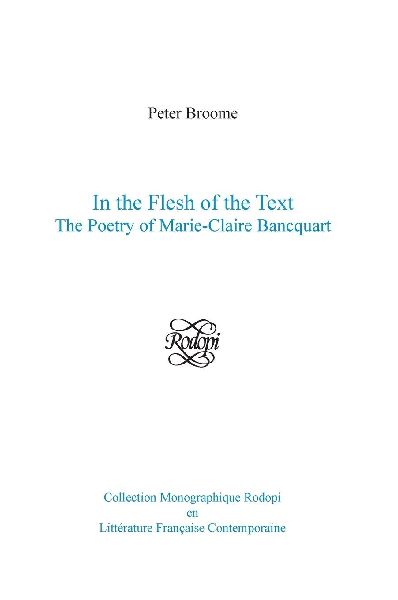 In the Flesh of the Text: The Poetry of Marie-Claire Bancquart