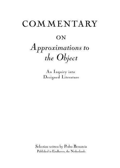 Commentary on Approximations to the Object: Readings in Designed Literature