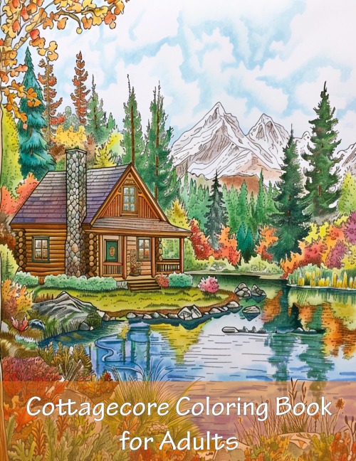 Cottagecore Coloring Book For Adults: 90 Pages of Big and Easy Relaxing Coloring Pages With Cozy Cottages