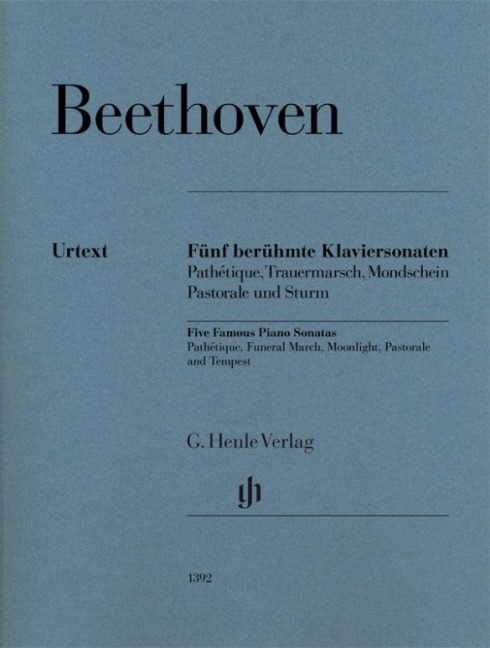 Fünf berühmte Klaviersonaten op. 13, op. 26, op. 27 Nr. 2, op. 28 und op. 31 Nr. 2: Instrumentation: Piano solo