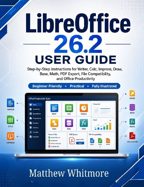 LibreOffice 26.2 User Guide: A Practical Step-by-Step Guide to Writer, Calc, Impress, Draw, Base, Math, PDF Export, File Compatibility, and Office Productivity