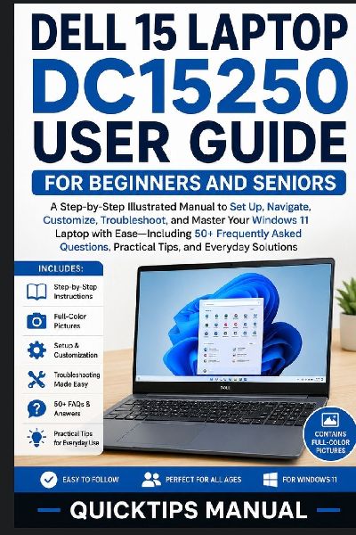Dell 15 Laptop DC15250 User Guide for Beginners and Seniors: A Step-by-Step Illustrated Manual to Set Up, Navigate, Customize, Troubleshoot, and Master Your Windows 11 Laptop with Ease-Including 50+ Frequently Asked Questions, Practical Tips Everyday