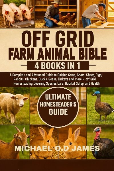 OFF GRID FARM ANIMAL BIBLE 4 BOOKS IN 1: A Complete and Advanced Guide to Raising Cows, Goats, Sheep, Pigs, Rabbits, Chickens, Ducks, Geese, Turkeys and more -- off Grid Homesteading Covering Species Care, Habitat Setup, and Health