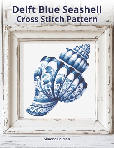 Delft Blue Seashell Cross-Stitch Pattern A Large Print Cross-Stitch Pattern in Classic Delft Style