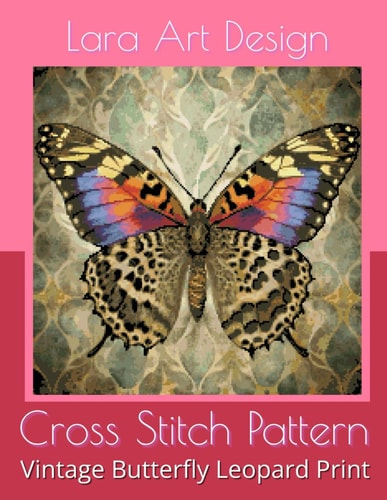 Cross Stitch Pattern Vintage Butterfly Leopard Print