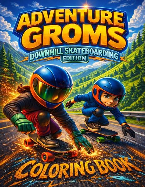 Adventure Groms: Fast Downhill Riding, Longboard Speed Runs, Mountain Roads, and Action Sports Scenes for Kids, Teens, and Adults | Bold Easy-to-Color Pages, Screen-Free Activity