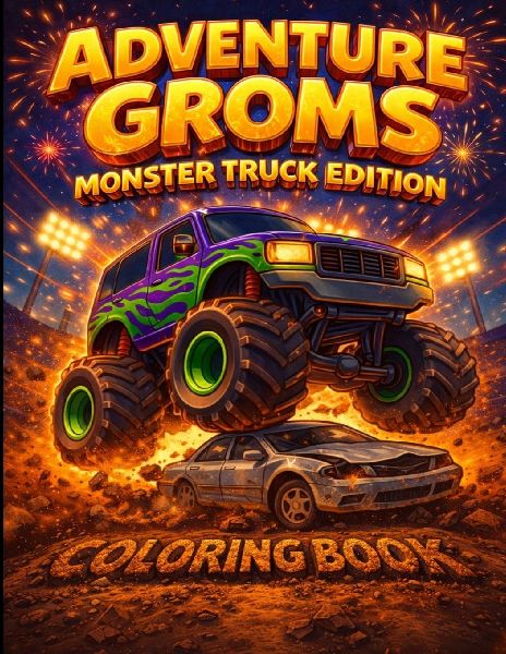 Adventure Groms: Monster Truck Coloring Book: Monster Trucks, Big Wheels, Mud, Jumps, Racing, Off-Road Action for Kids and All Ages